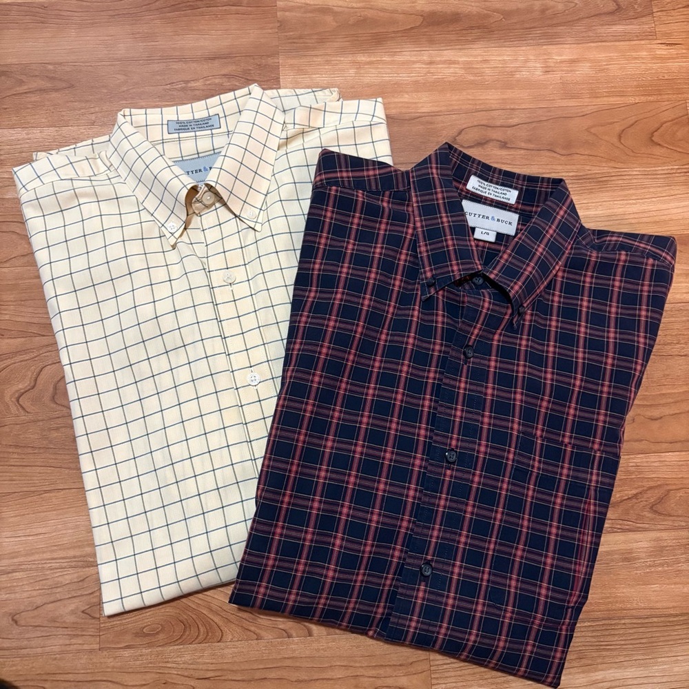 Cutter & Buck Bundle of 2 Button Down Long Sleeve Dress Shirts Men’s Size L